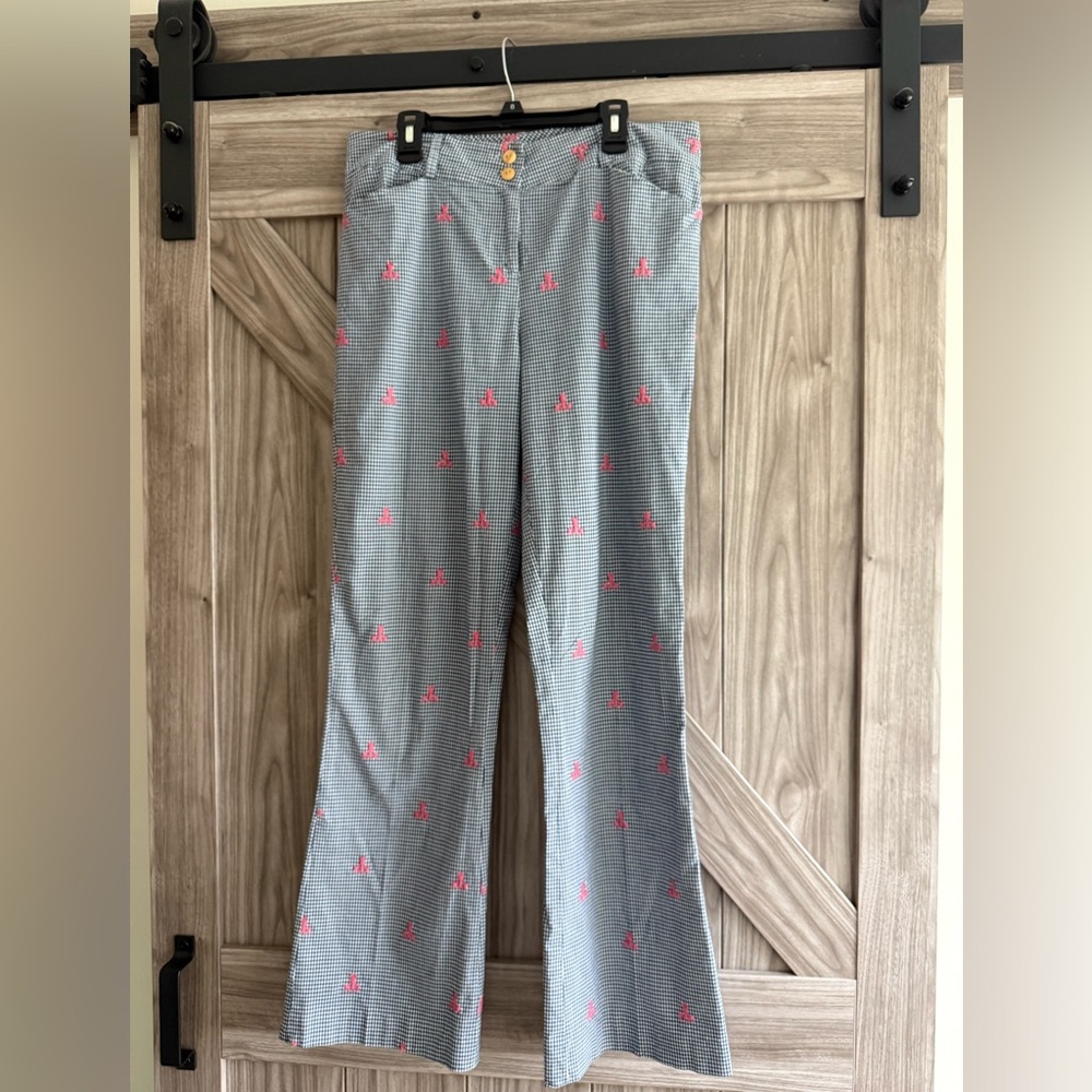 J. McLaughlin Embroidered Frog Gingham Pants ladies 10